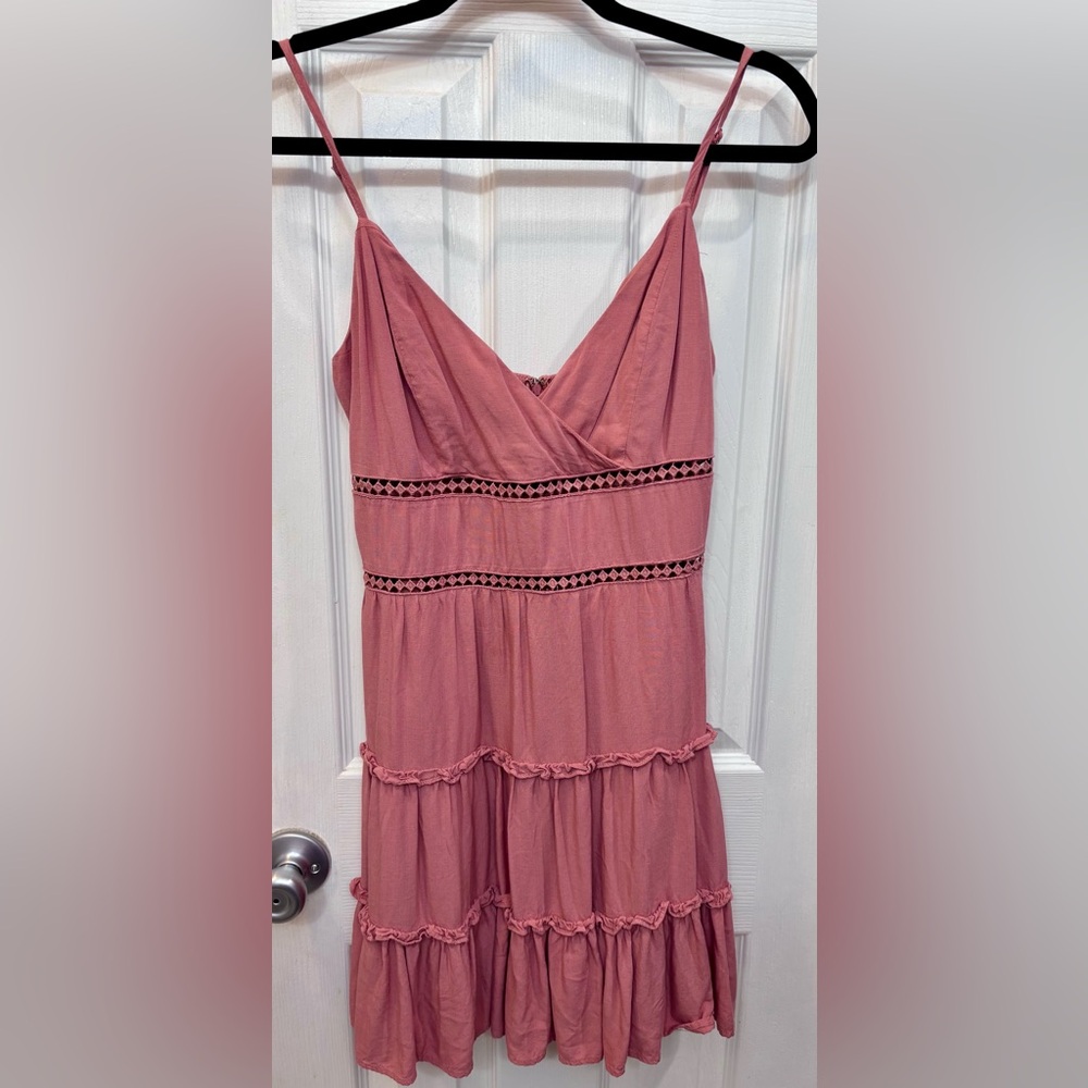 Miami Strapless Dress in Dusty Pink with Crochet Accents